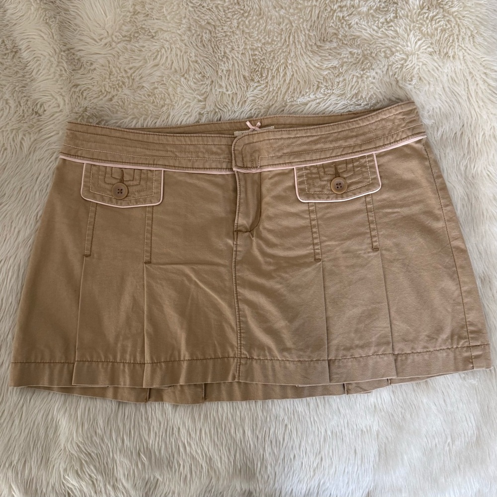Abercrombie & Fitch Pleated Tan Mini Skirt with Pink Trim